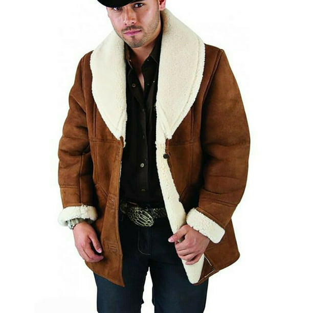 Men's Sheepskin Authentic Suede Leather Jacket Biker Tan Button Fashion Designer